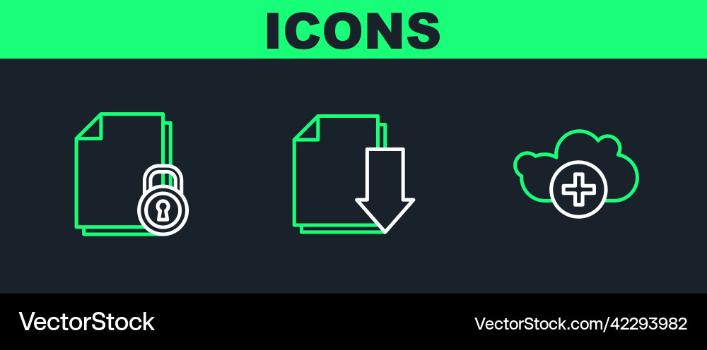 Set line add cloud document and lock Set line add cloud document and lock vector image