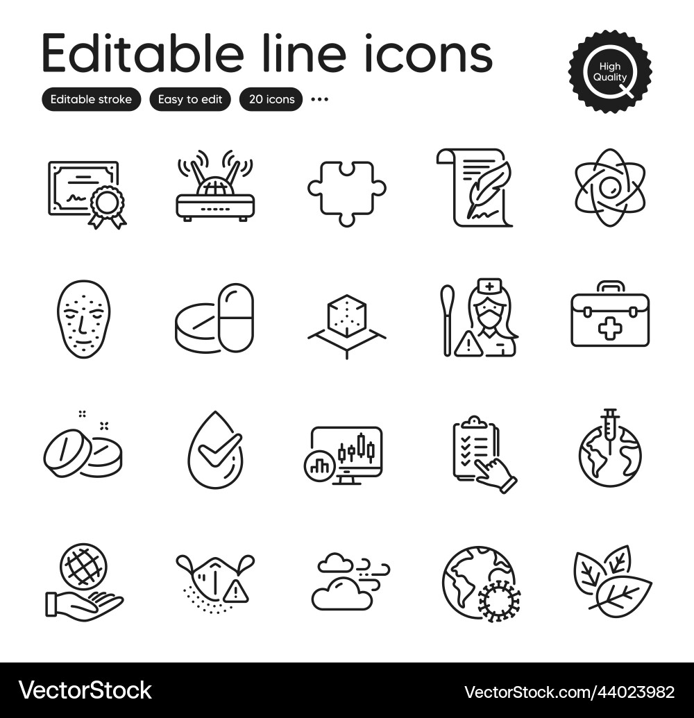 Set of science outline icons contains Vector Image