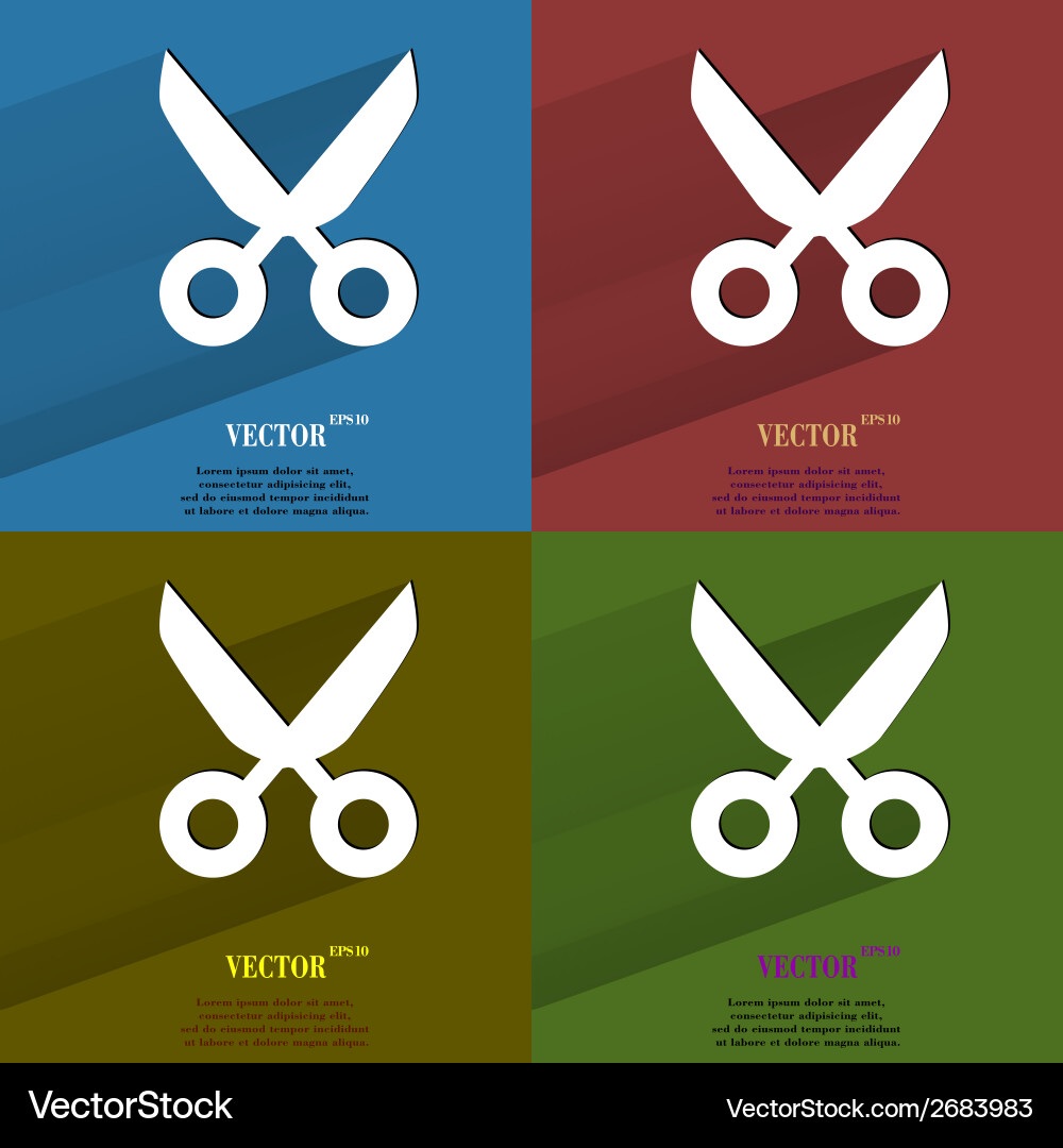 Color set scissors flat modern web button vector image