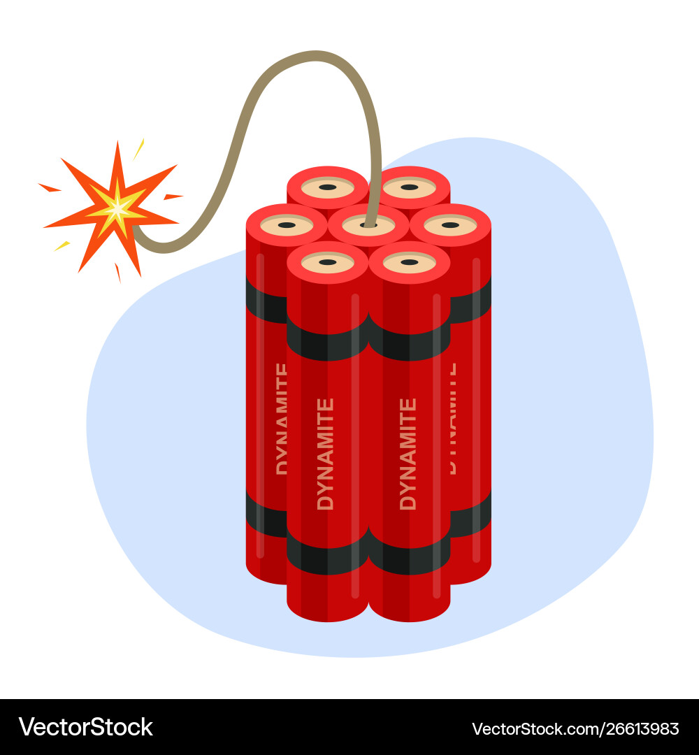 Dynamite with a burning wick imploding works vector image