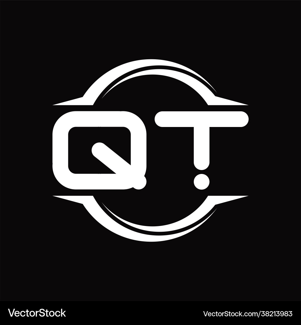 Qt logo monogram with circle rounded slice shape Vector Image