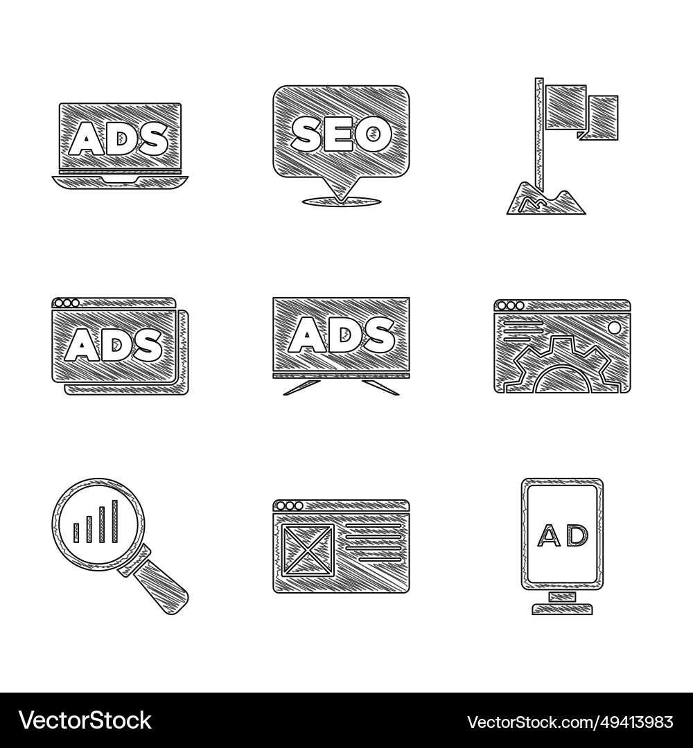 Set advertising browser window setting magnifying vector image