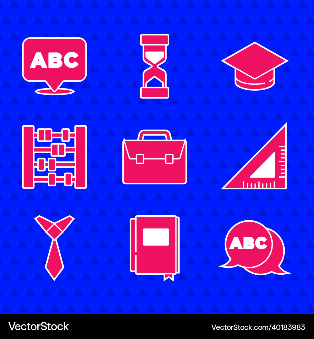Set briefcase book alphabet triangular ruler Set briefcase book alphabet triangular ruler vector image