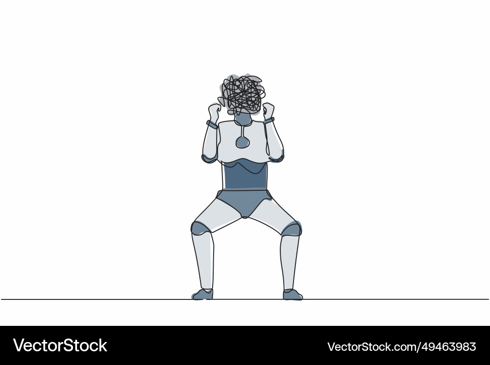 Single continuous line drawing robot with round Single continuous line drawing robot with round vector image