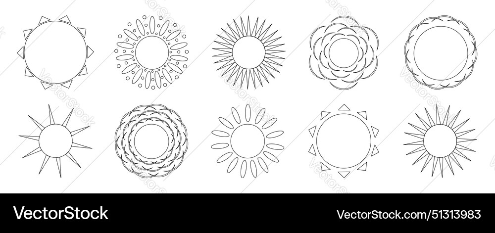 Sun with different variations of rays set Sun with different variations of rays set Vector Image