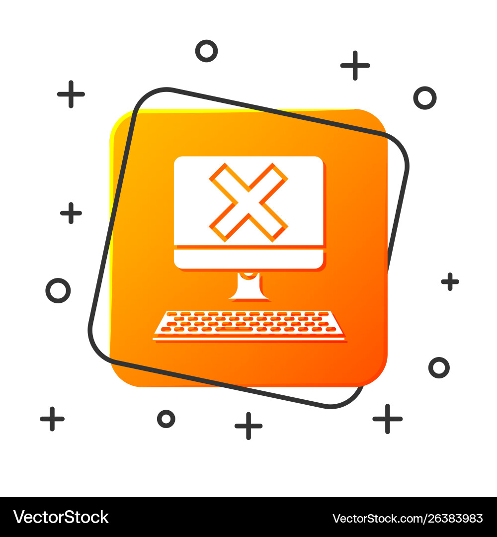 White computer with keyboard and x mark icon White computer with keyboard and x mark icon vector image