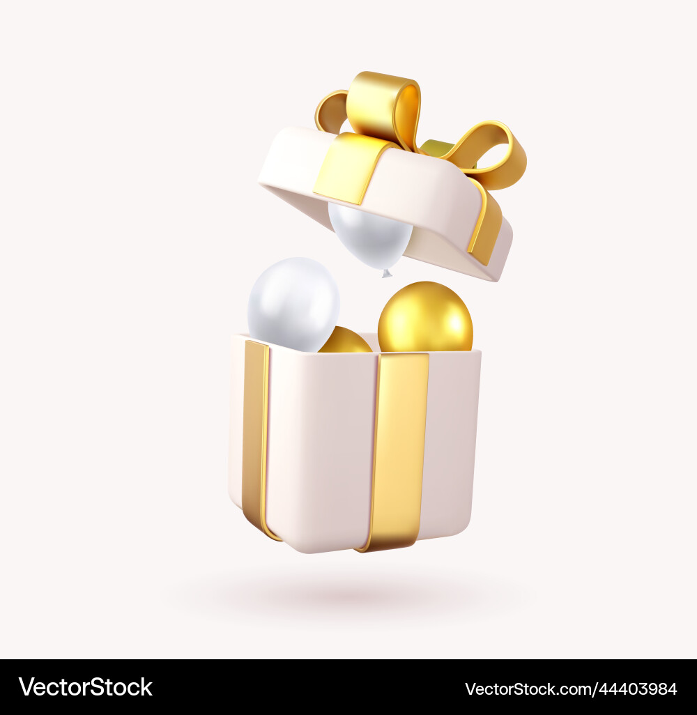 3d realistic gifts box falling helium balloons 3d realistic gifts box falling helium balloons vector image