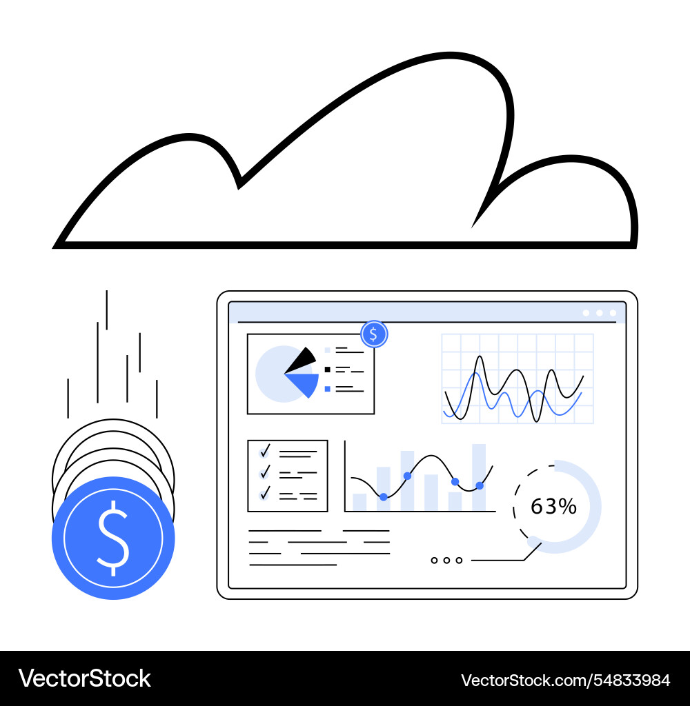Cloud-based financial analytics with graphs pie Cloud-based financial analytics with graphs pie vector image