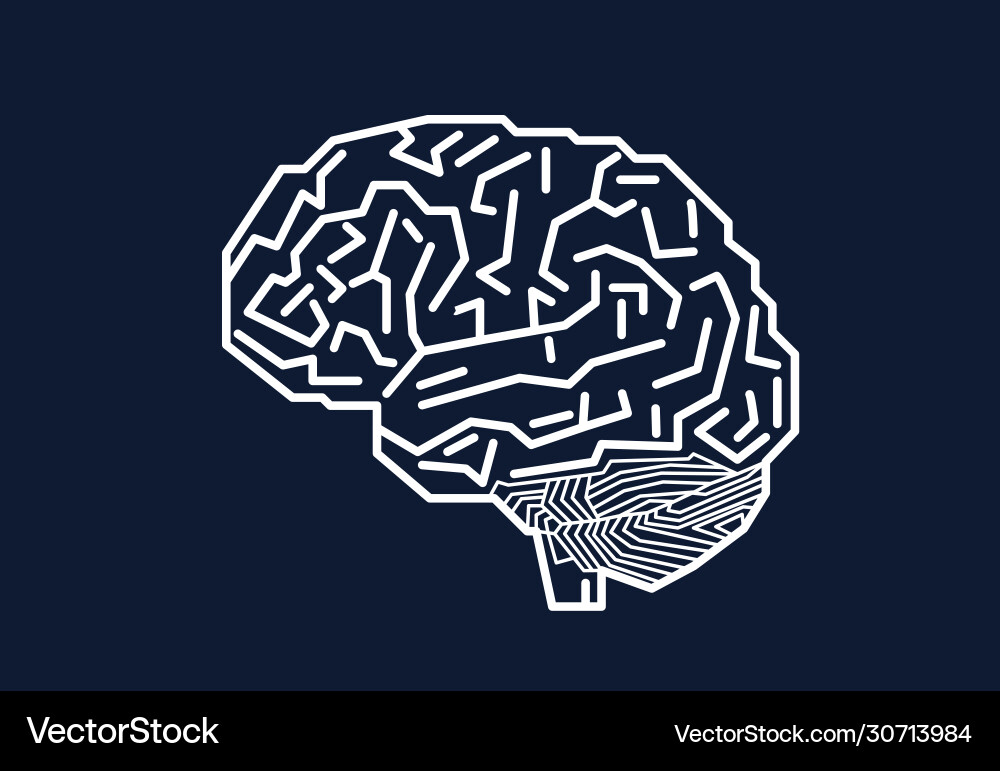 Digital human brain with computer circuit board vector image