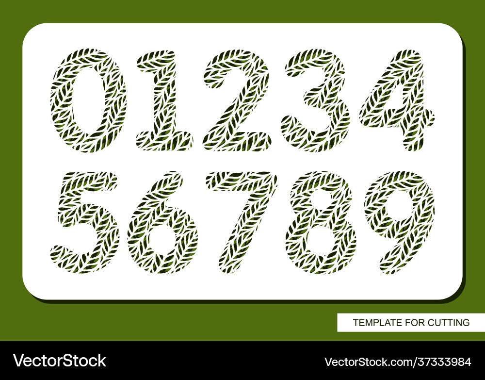 Floral Number Stencil - Leaf & Branch vector image