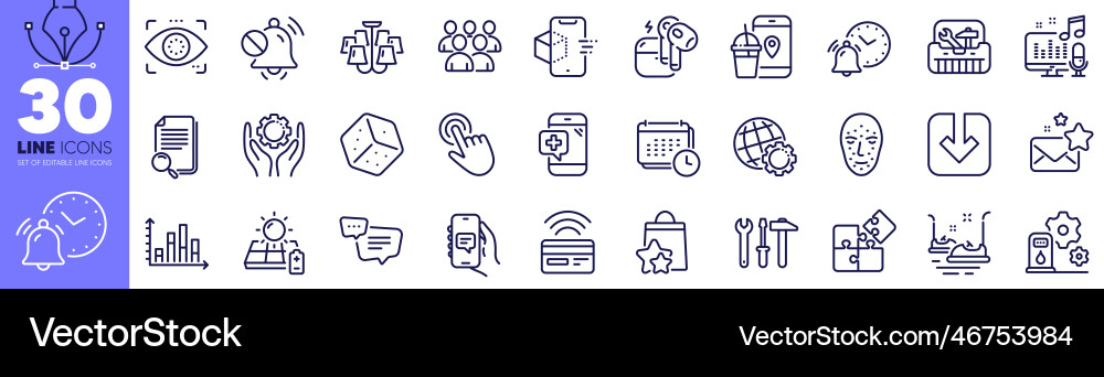 Load document puzzle and chat app line icons pack Load document puzzle and chat app line icons pack Vector Image