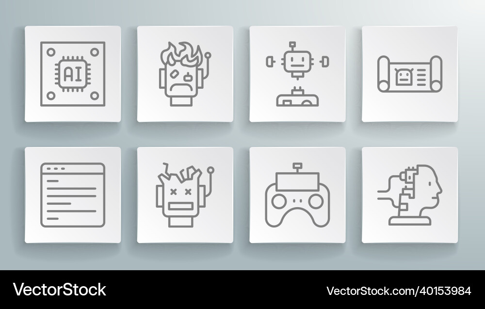Set line computer api interface robot burned out Vector Image