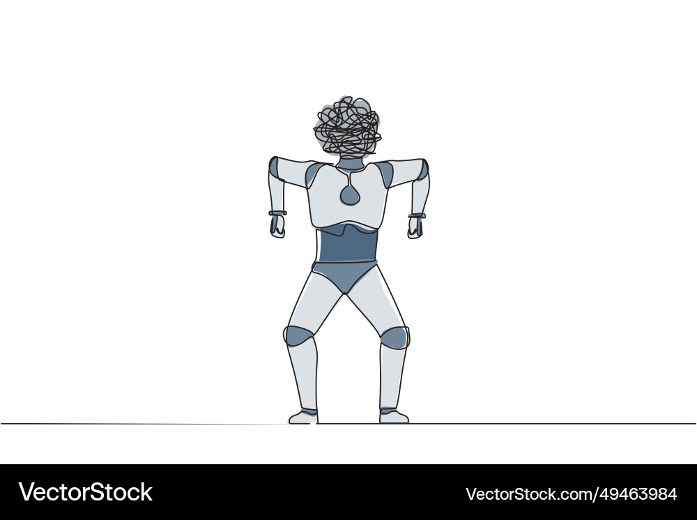 Single continuous line drawing robot with round Vector Image