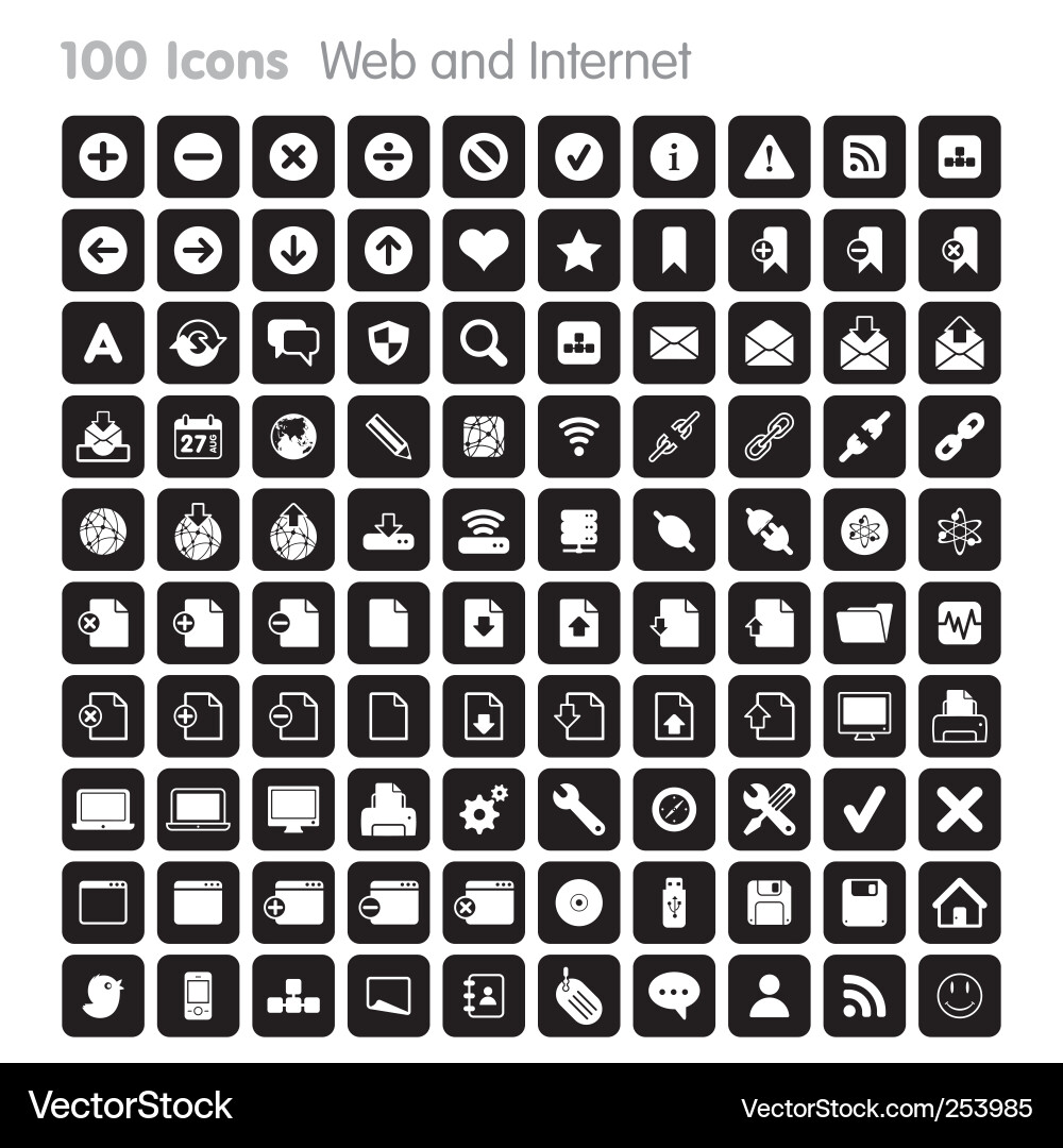100 icons web and internet Vector Image