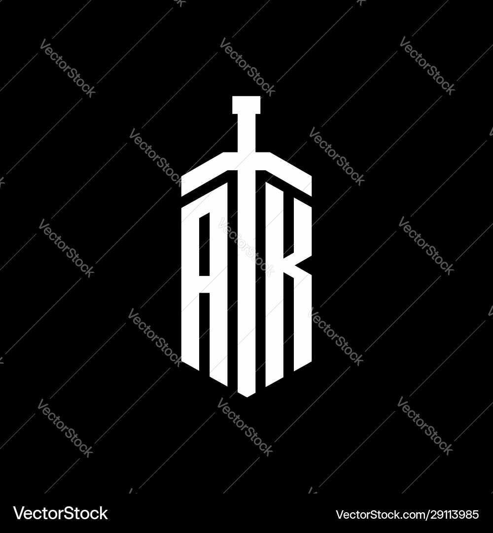 Ak logo monogram with sword element ribbon design Vector Image