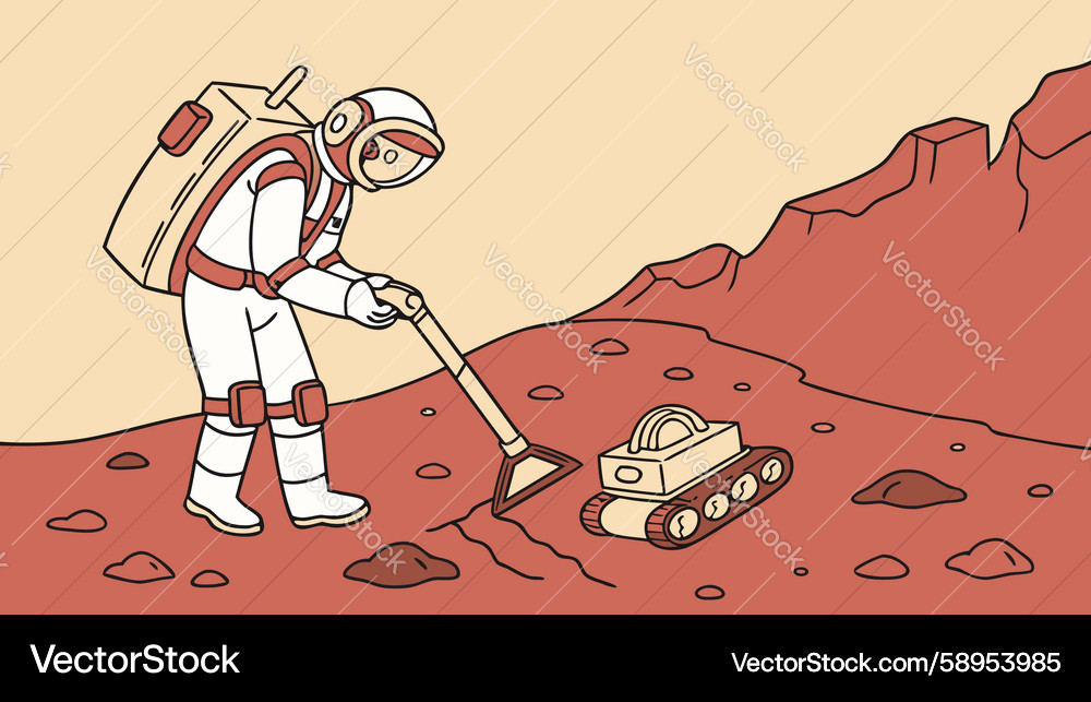 Astronaut exploring alien planet with detector Vector Image
