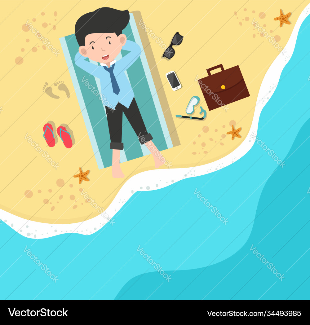 Businessman glücklich am Strand in einer Draufsicht Businessman glücklich am Strand in einer Draufsicht vektorbild