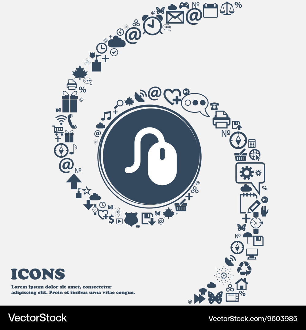 Computer mouse icon sign in the center around vector image