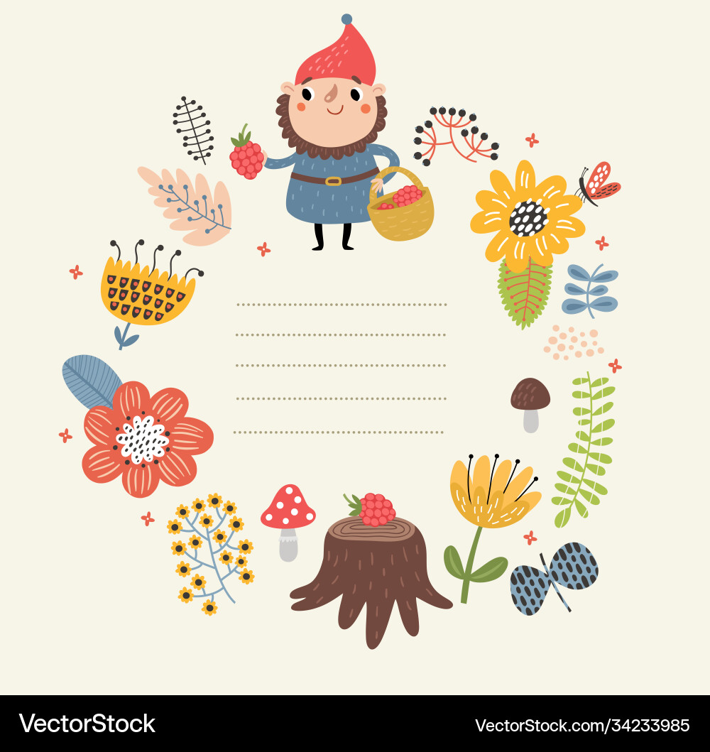 Dwarf on a floral background shape for text vector image
