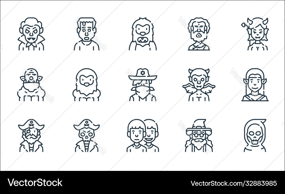Fantastic characters line icons linear set Vector Image
