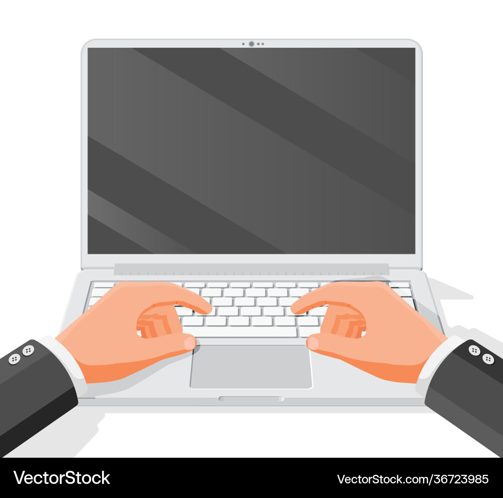 Hands type or print on laptop keyboard Hands type or print on laptop keyboard vector image