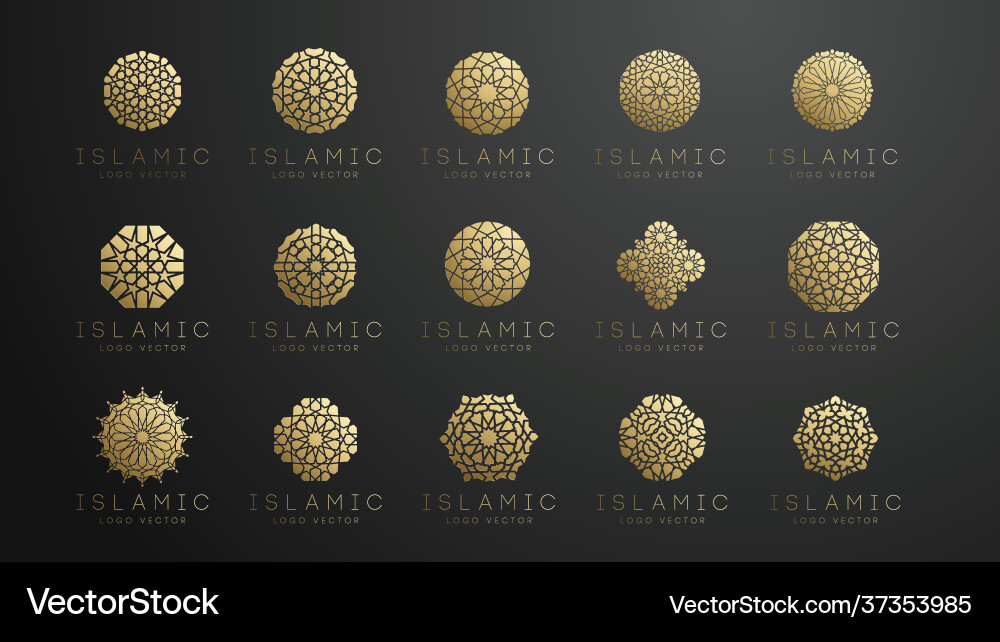 Islamic Gold Logo Set - Ramadan Kareem Vector Image