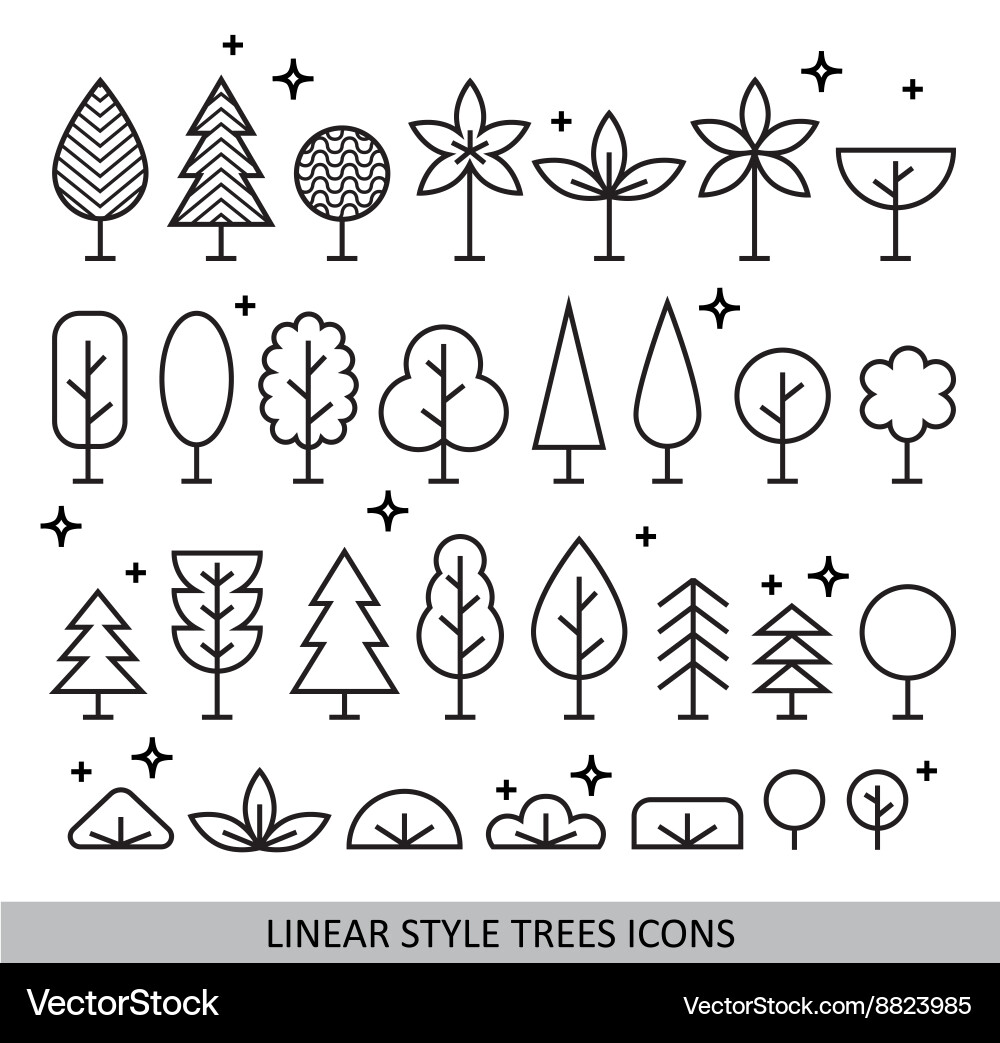 Minimalist Tree Icons - Linear Style vector image