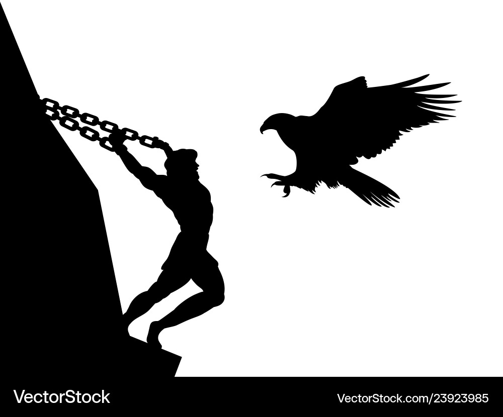 Prometheus god eagle silhouette ancient mythology Prometheus god eagle silhouette ancient mythology vector image