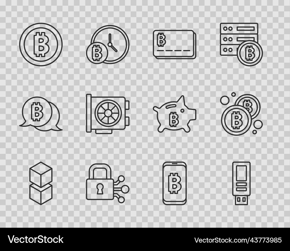 Set line blockchain technology usb flash drive Vector Image