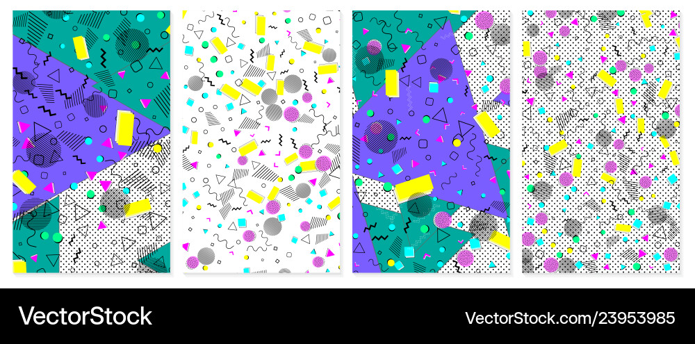 Set of memphis pattern pop art color background Set of memphis pattern pop art color background vector image