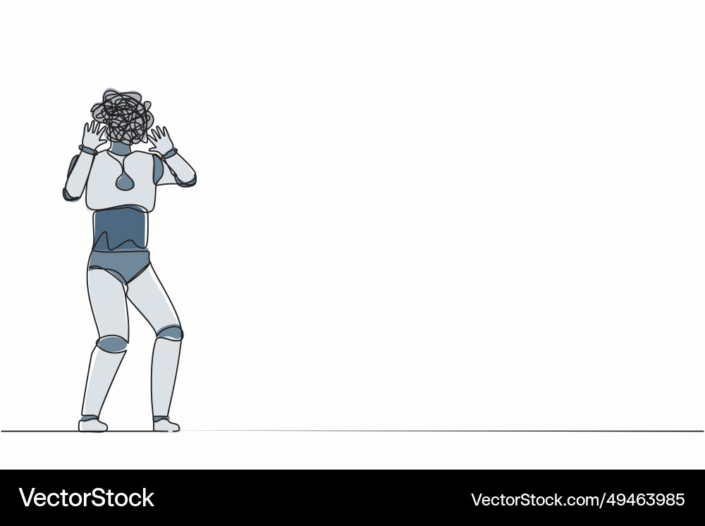 Single continuous line drawing robot with round Single continuous line drawing robot with round Vector Image