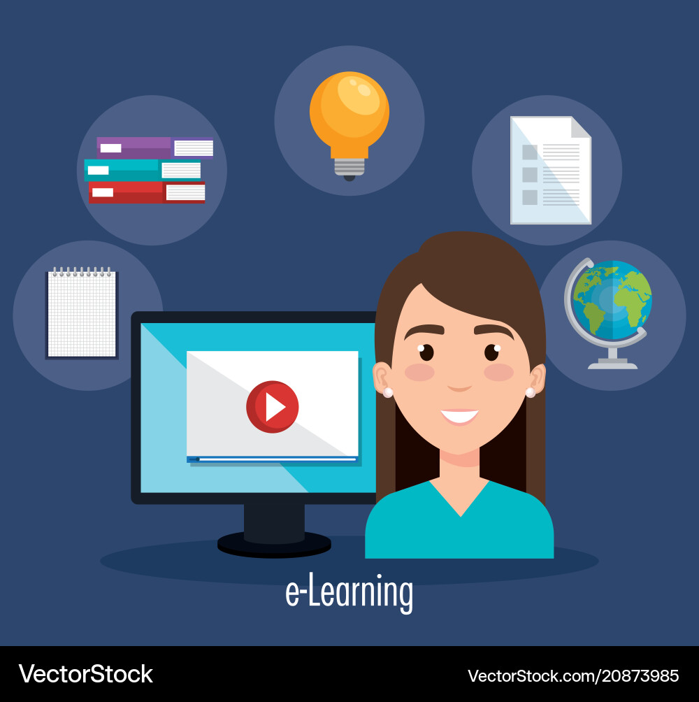 Student using computer desktop electronic Vector Image