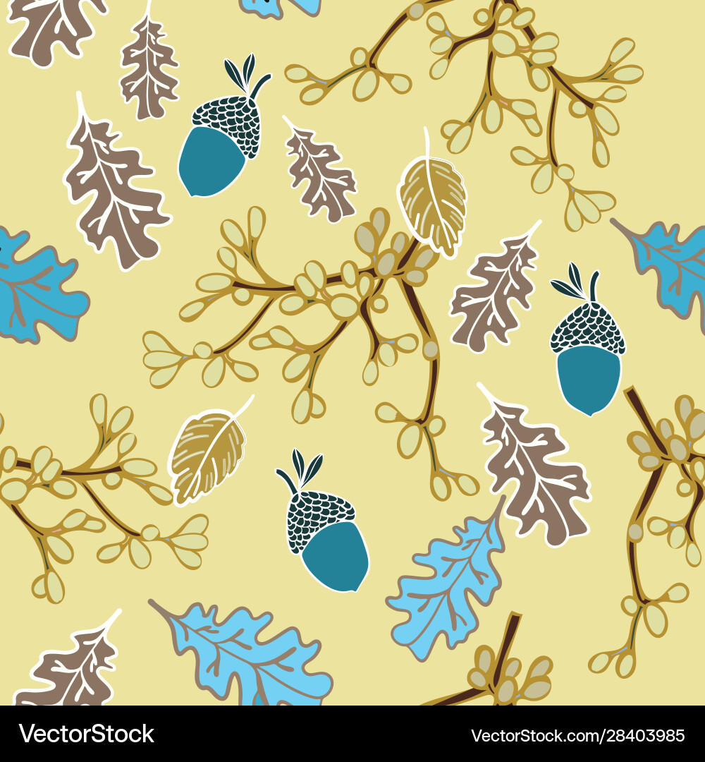 Yellow ochre oak tree pattern repeat print Vector Image