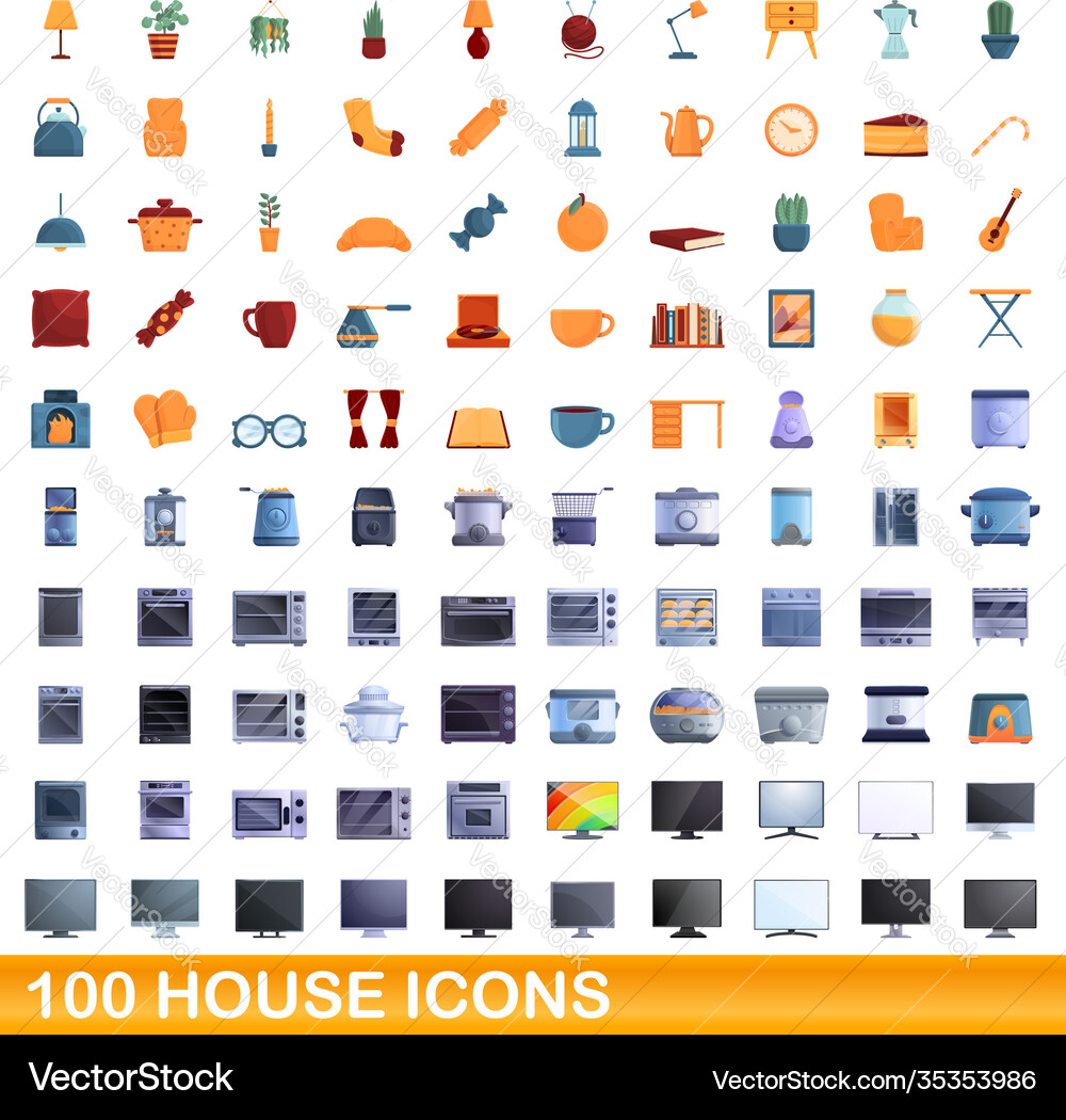 100 house icons set cartoon style 100 house icons set cartoon style vector image