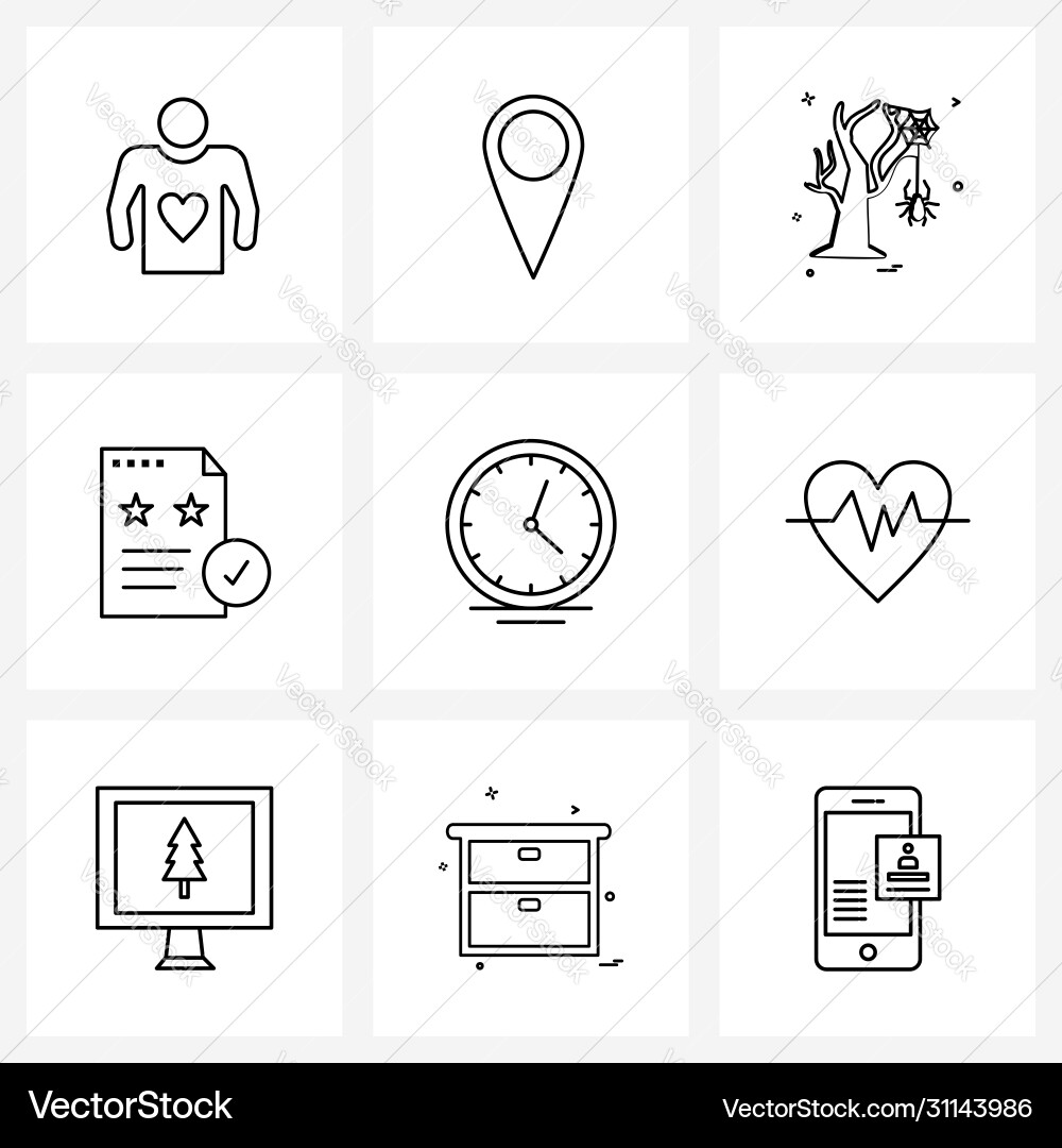 9 universal line icons for web and mobile time vector image