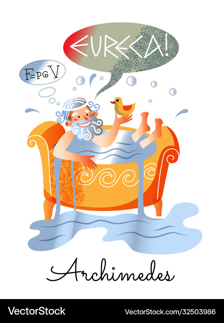 Ancient greek mathematician archimedes in bathtub Ancient greek mathematician archimedes in bathtub vector image