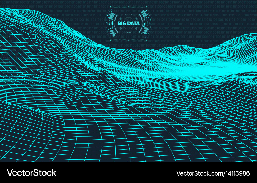 Computer generated binary code landscape on black vector image