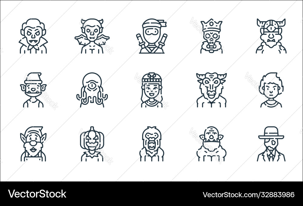 Fantastic characters line icons linear set Fantastic characters line icons linear set vector image