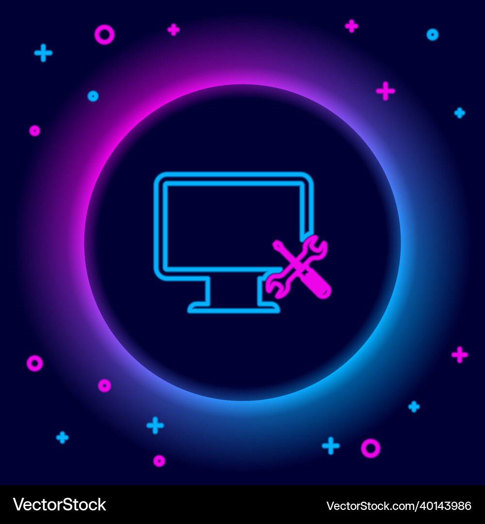 Glowing neon line computer monitor Glowing neon line computer monitor vector image