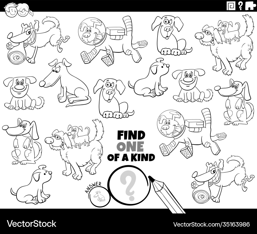 One a kind task with cartoon dogs coloring One a kind task with cartoon dogs coloring vector image