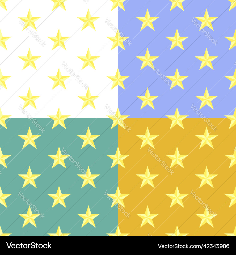 Set of seamless patterns with golden five pointed vector image