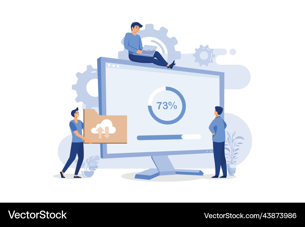 Tiny programmers upgrading operation system Tiny programmers upgrading operation system vector image