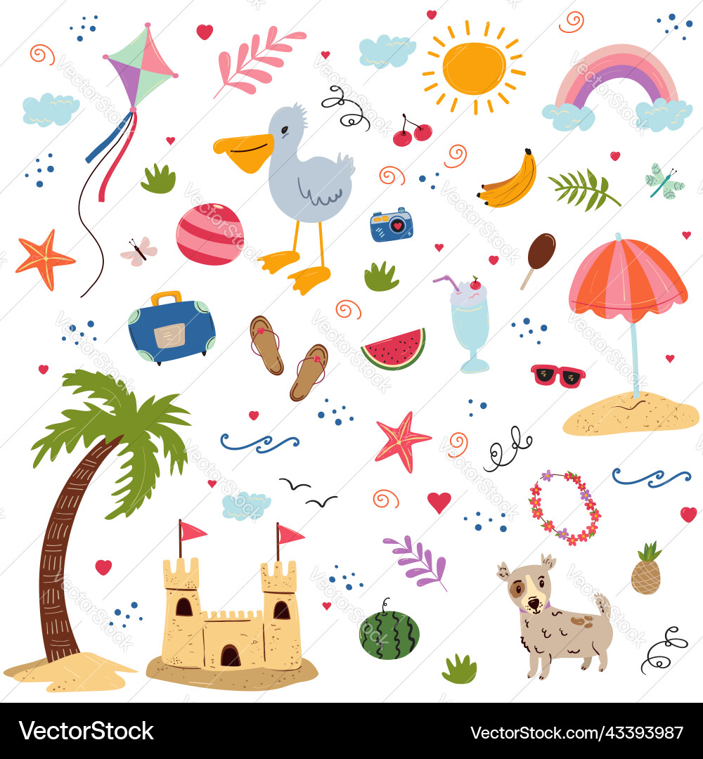 Big bundle set with summer elements Vector Image
