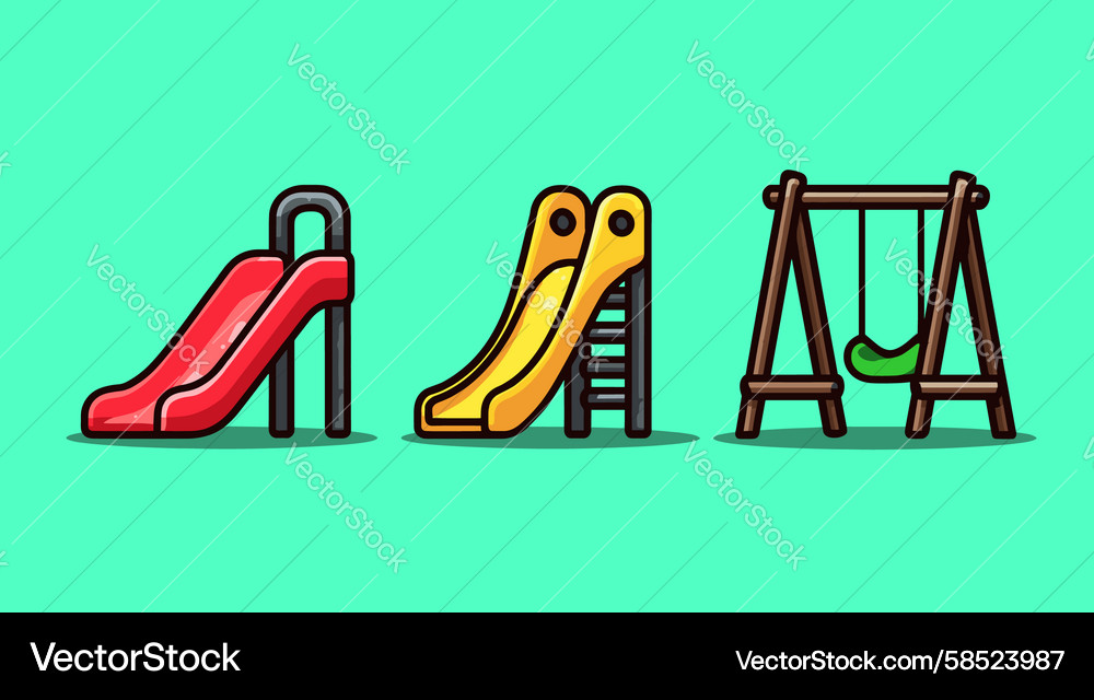 Colorful Playground Slides and Swing Set Vector Image