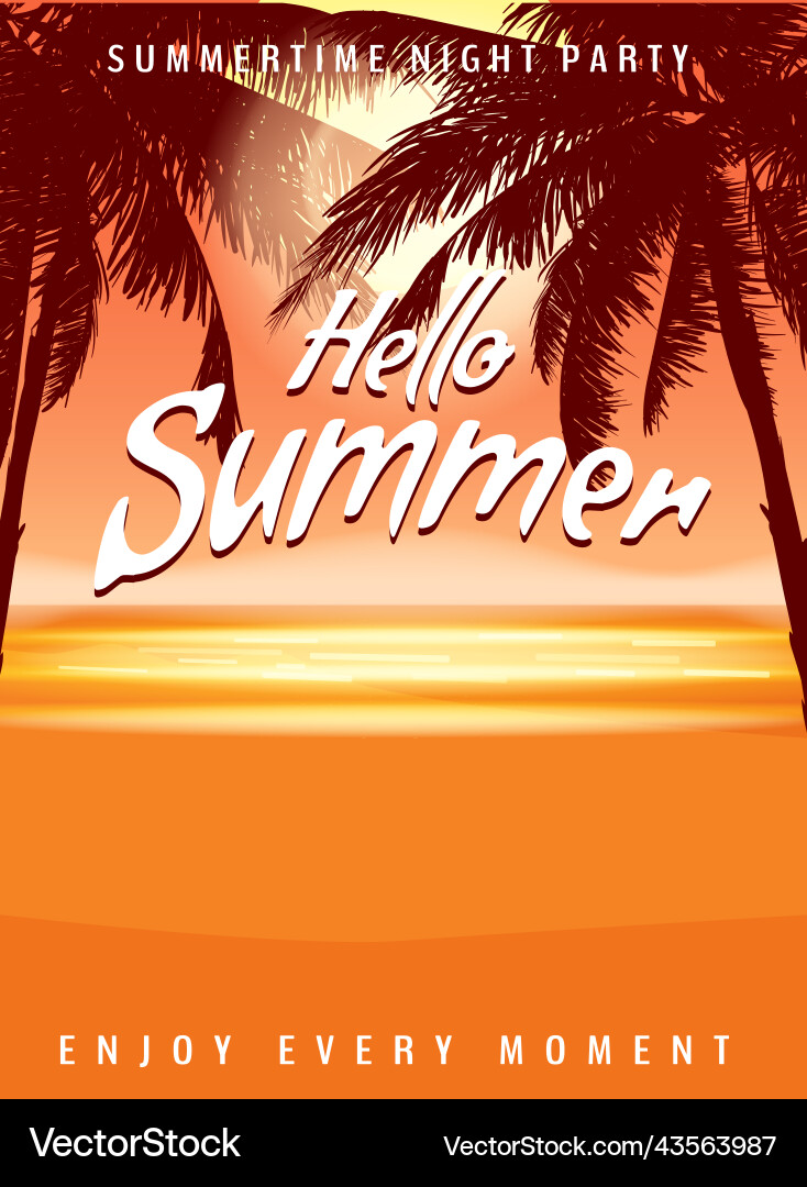 Hello summer party background with palms design Hello summer party background with palms design vector image