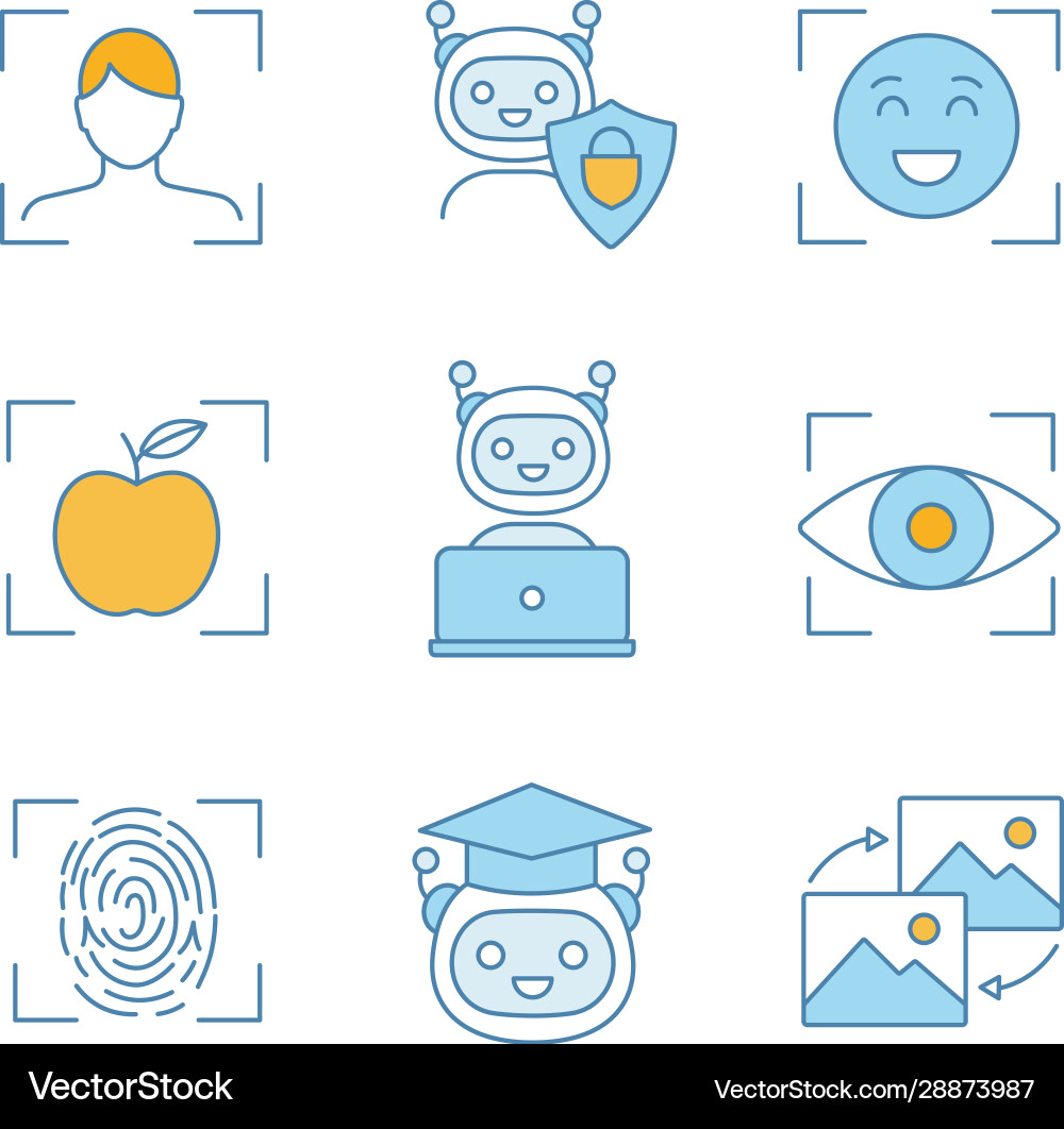 Machine learning color icons set Machine learning color icons set vector image