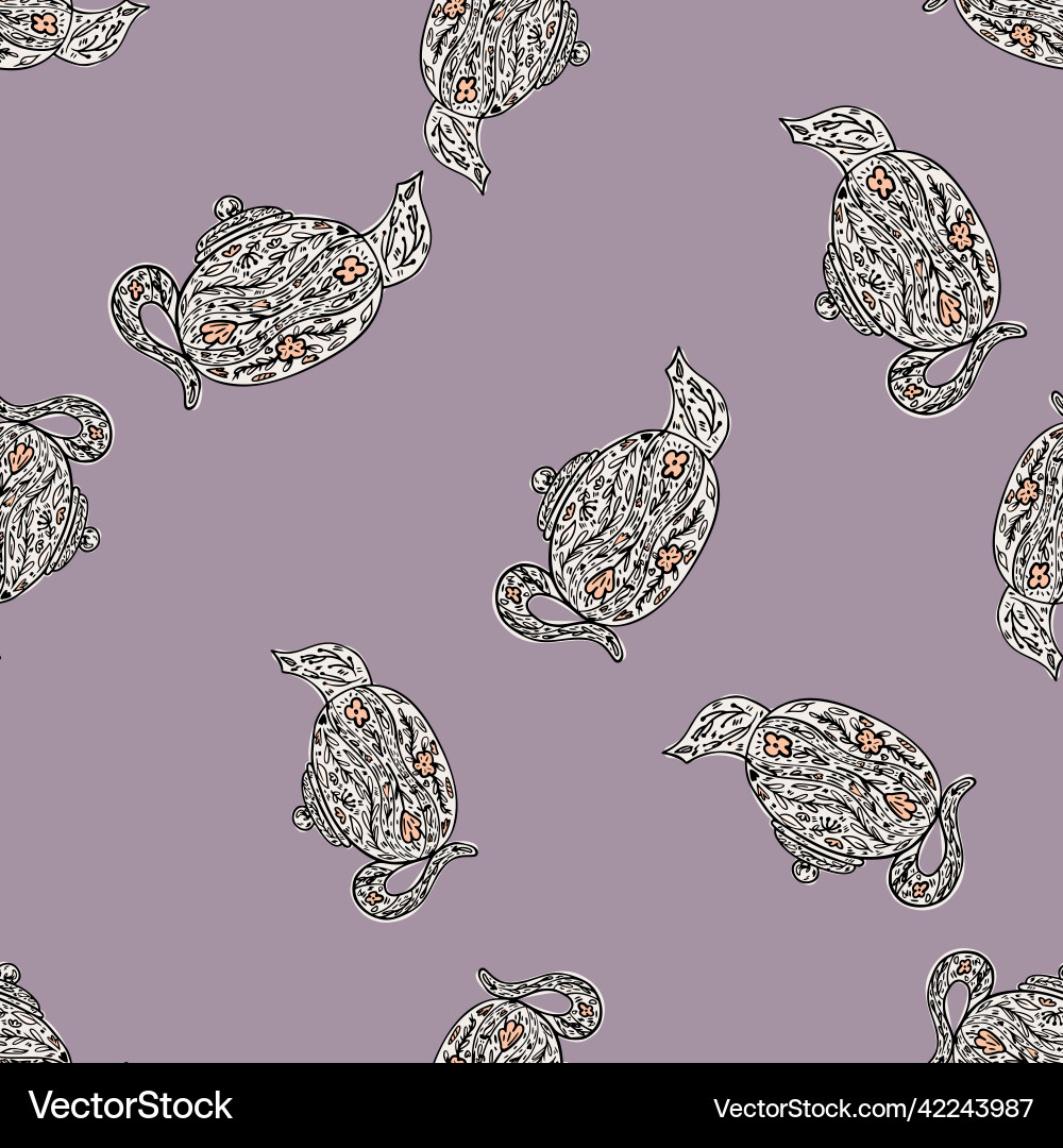 Seamless pattern with cute teapots background Vector Image