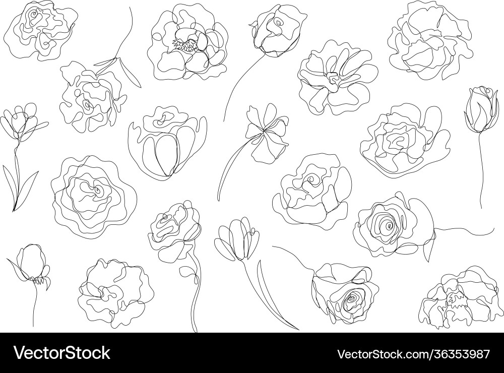 Set hand drawn single continuous line Set hand drawn single continuous line vector image