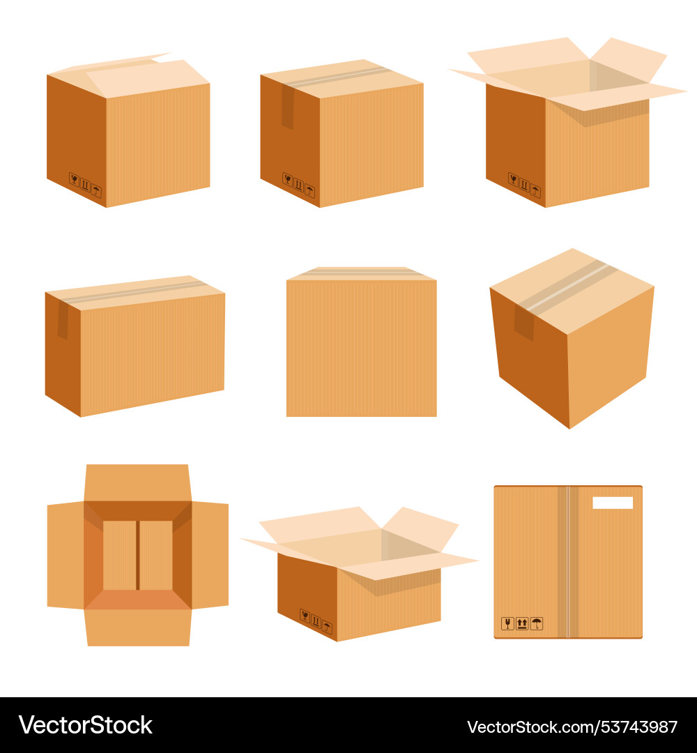 Set of different open and closed boxes Vector Image