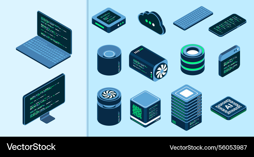 Set of isometric computer technology Set of isometric computer technology vector image
